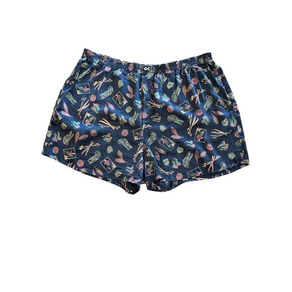 VTG Victorias Secret 100% Silk Boxer Shorts Ski Sled Ice Skate Print XL - Picture 1 of 6